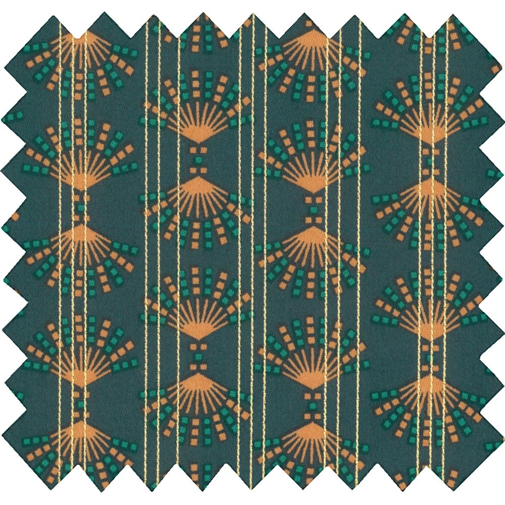 Tissu Enduit Au Mètre Eventail Or Vert