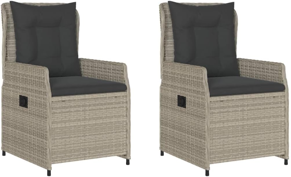 Gartensessel 2 STK. Verstellbar Hellgrau Poly Rattan Hellgrau Vollverflechtung