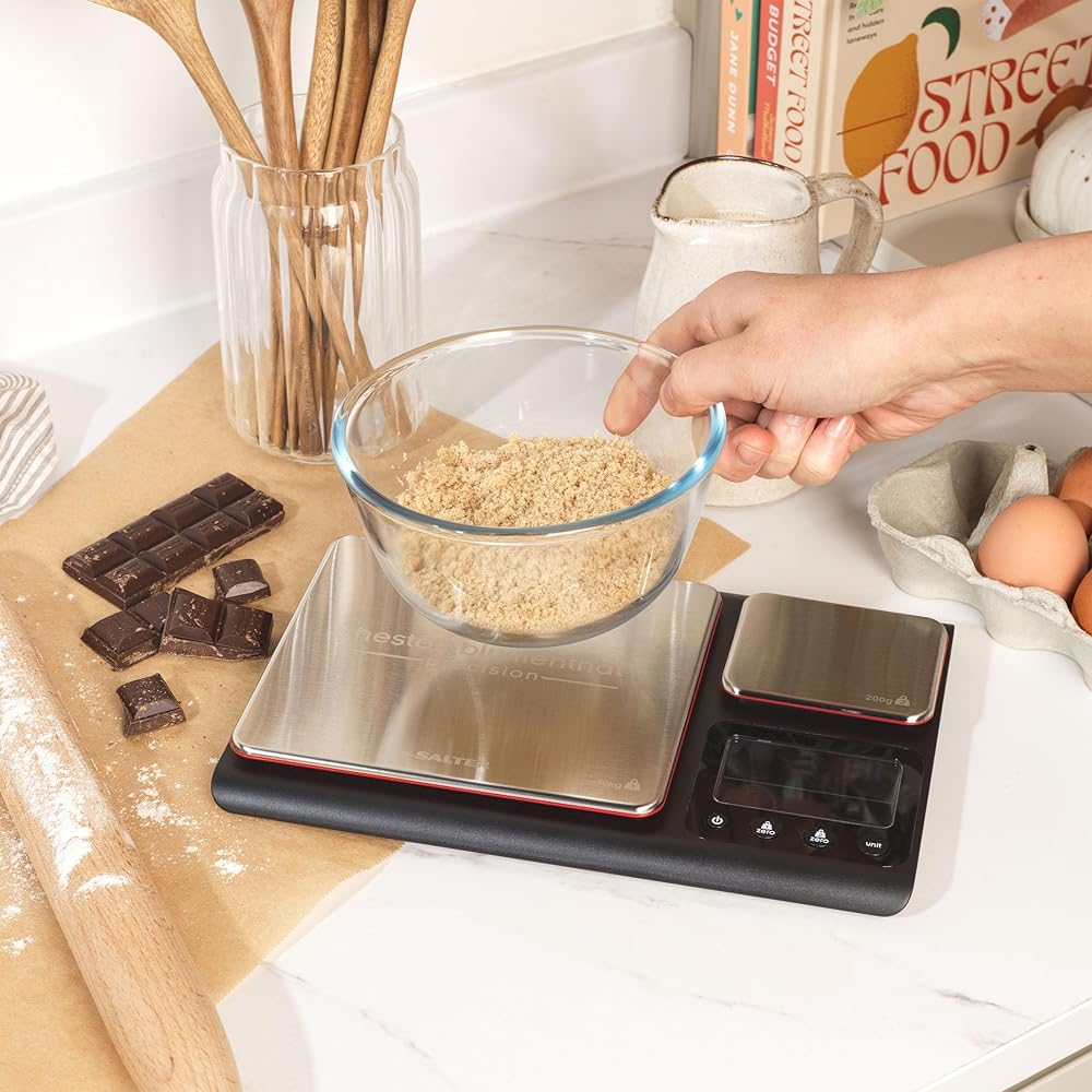 Heston Blumenthal By Salter 1049A HBBKDR Balance Cuisine de Précision à Double Plateforme, Pèse Aliment avec Capacité 10KG et Plate-forme Petite pour Incréments de 0.1g, Mesures Liquides, Noir : Bricolage