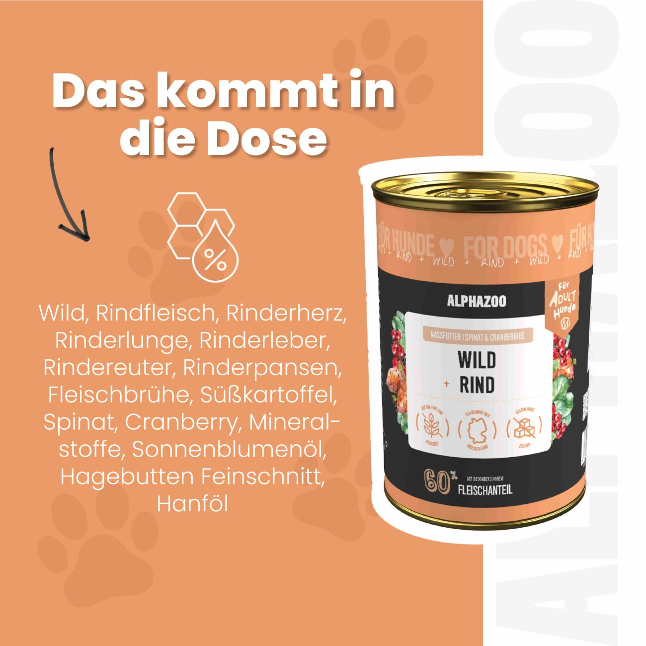 ALPHAZOO Nassfutter Wild + Rind 6 x 400g für Hunde