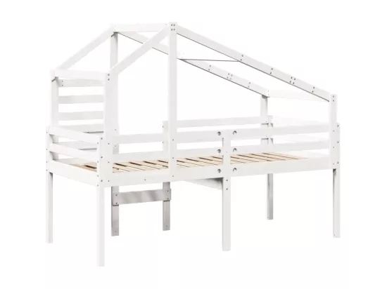 Lit haut sans matelas blanc 90x200 cm bois de pin massif