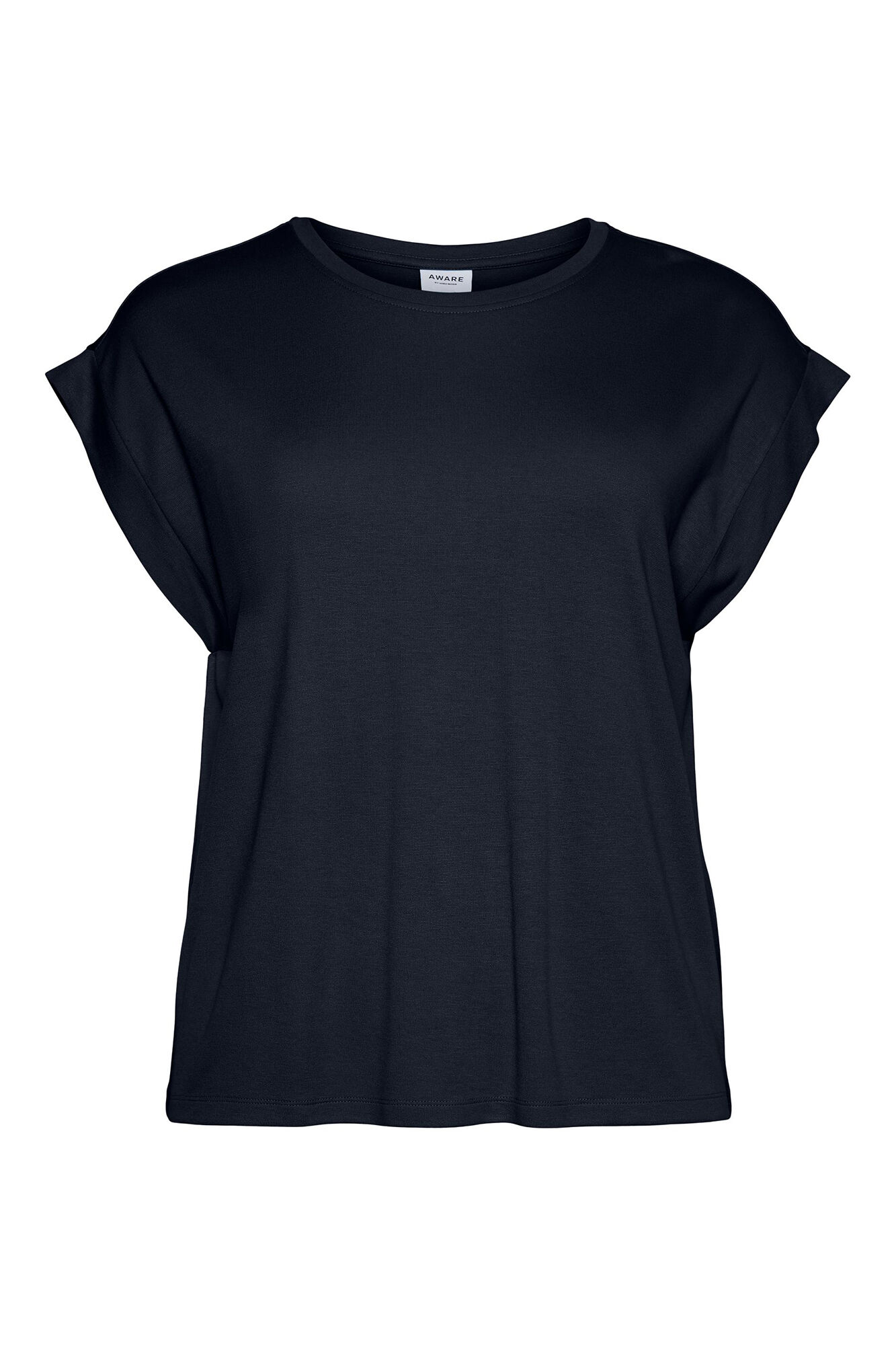 Camiseta azul com detalhe de ombreiras curvas