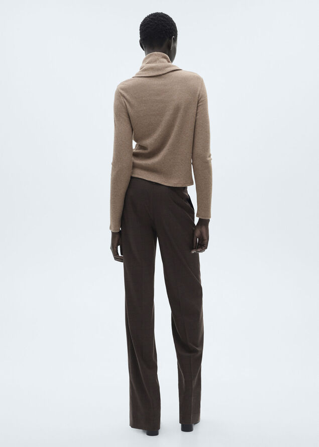 MANGO Ribbed turtleneck t-shirt Brown