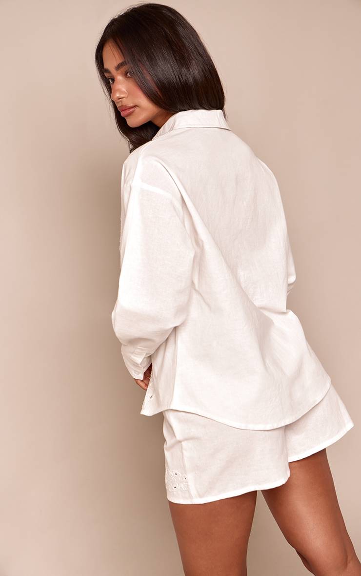 Naturel Short Fluide Coordonné Aspect Lin Brodé Petite