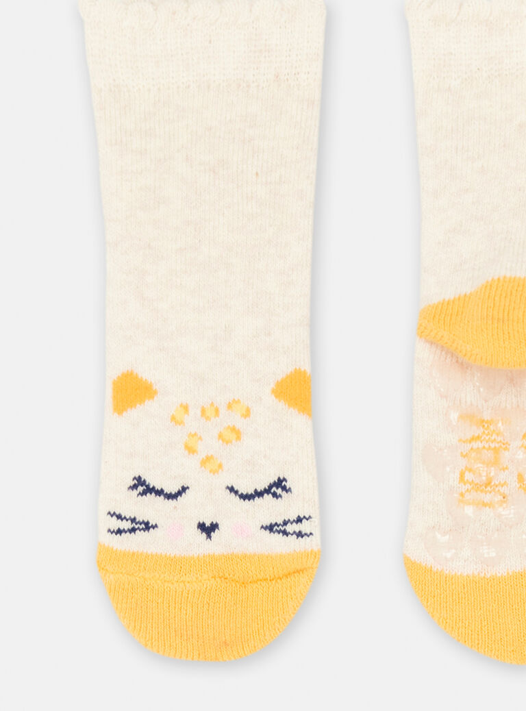 Chaussettes beige chiné imprimé léopard pour bébé fille