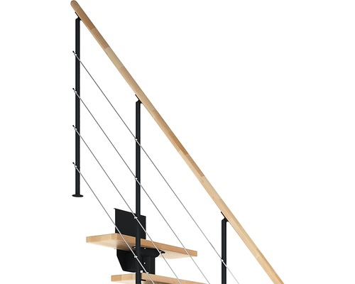 Pertura middentrap Hera antraciet kwartslag links/rechts onder leuning 73,5 cm beuken gelamineerd hout gelakt 11 treden / 12 stootborden