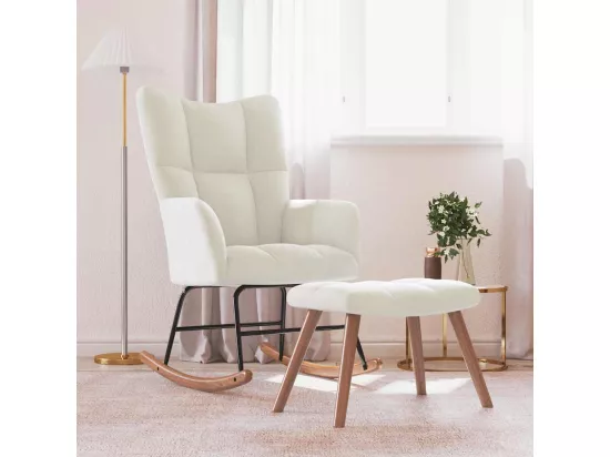 Chaise à bascule avec repose-pied Blanc crème Velours