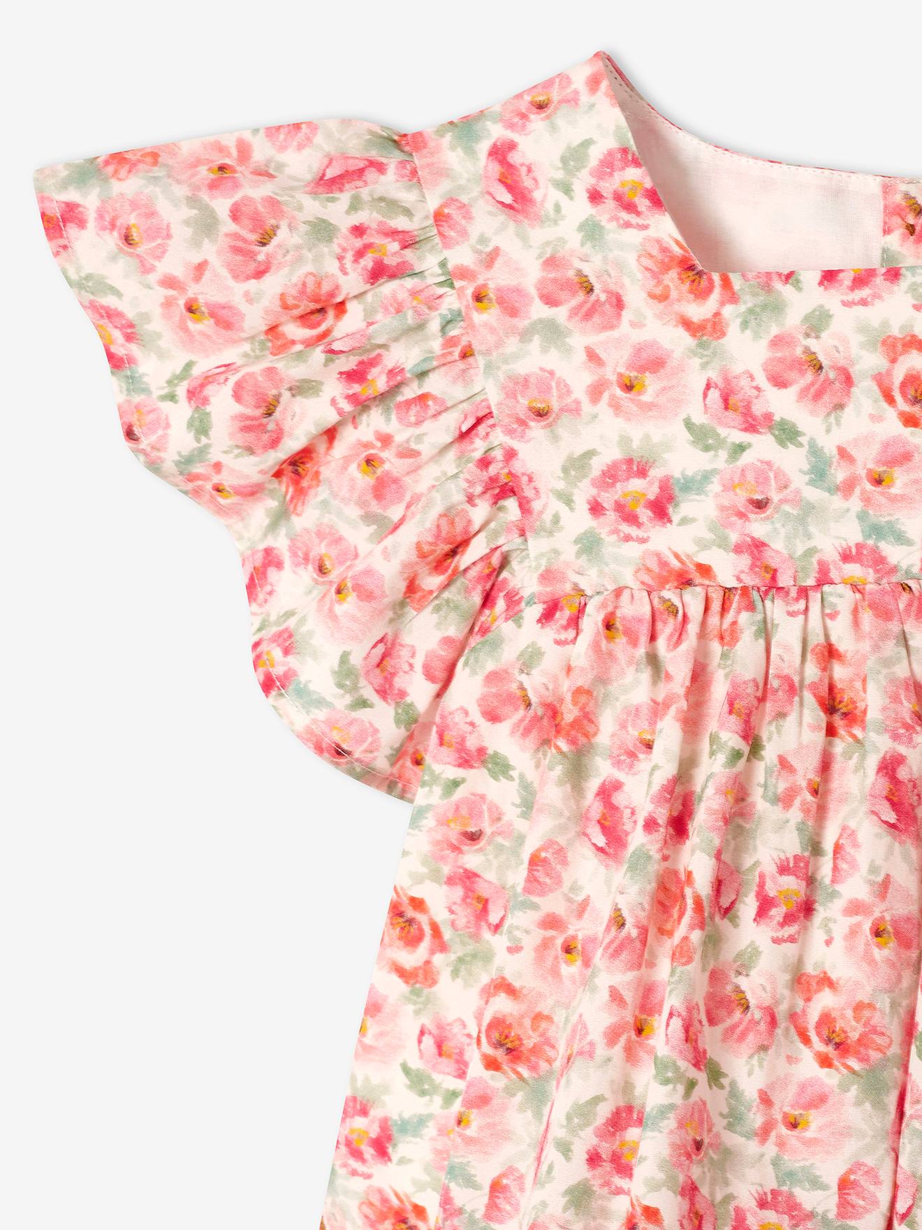 Blusa floral com mangas franzidas, para meninas, estampa branca clara.