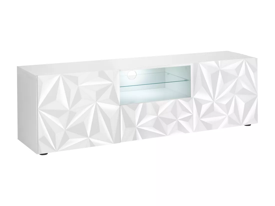 Meuble TV ERIS - LEDs - 2 portes & 1 tiroir - Blanc laqué