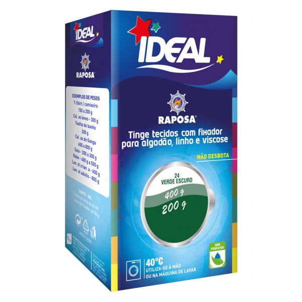 Ideal Tingimento de Roupa Raposa Nº. 24 Verde Escuro 1 Dose Tinta 40 ml   1 Dose Fixador de 50g