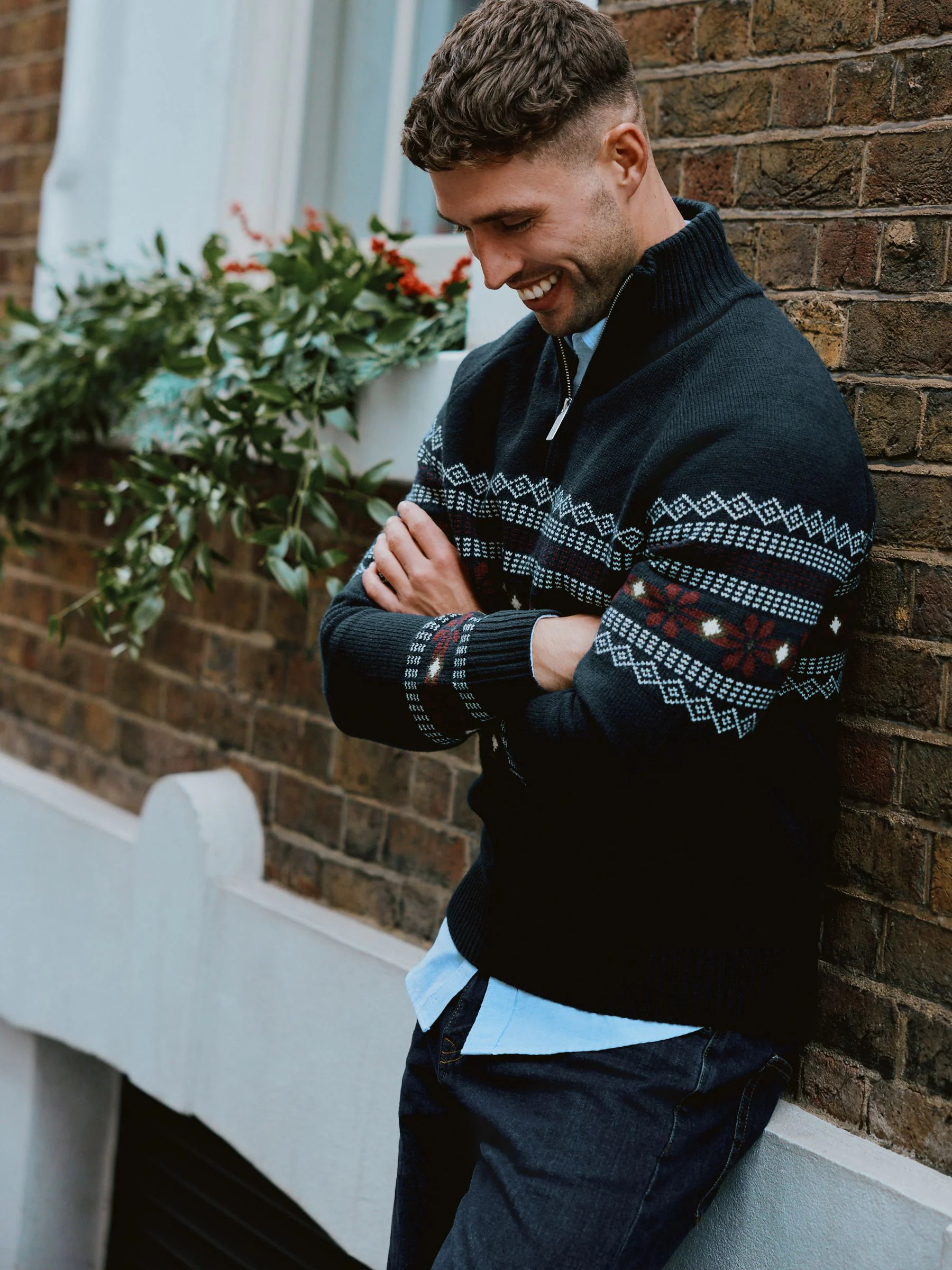 Crew Clothing Company Fairisle Wool Mix Half Zip Jumper