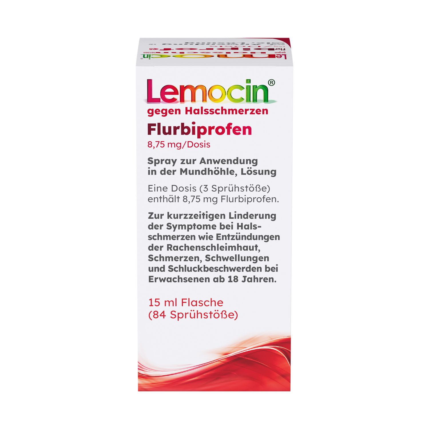 Lemocin® Flurbiprofen Spray gegen Halsschmerzen – schmerzlindernd & entzündungshemmend bis zu 6 Stunden, angenehmer Kirsch-Minz-Geschmack – für Erwachsene ab 18 Jahren