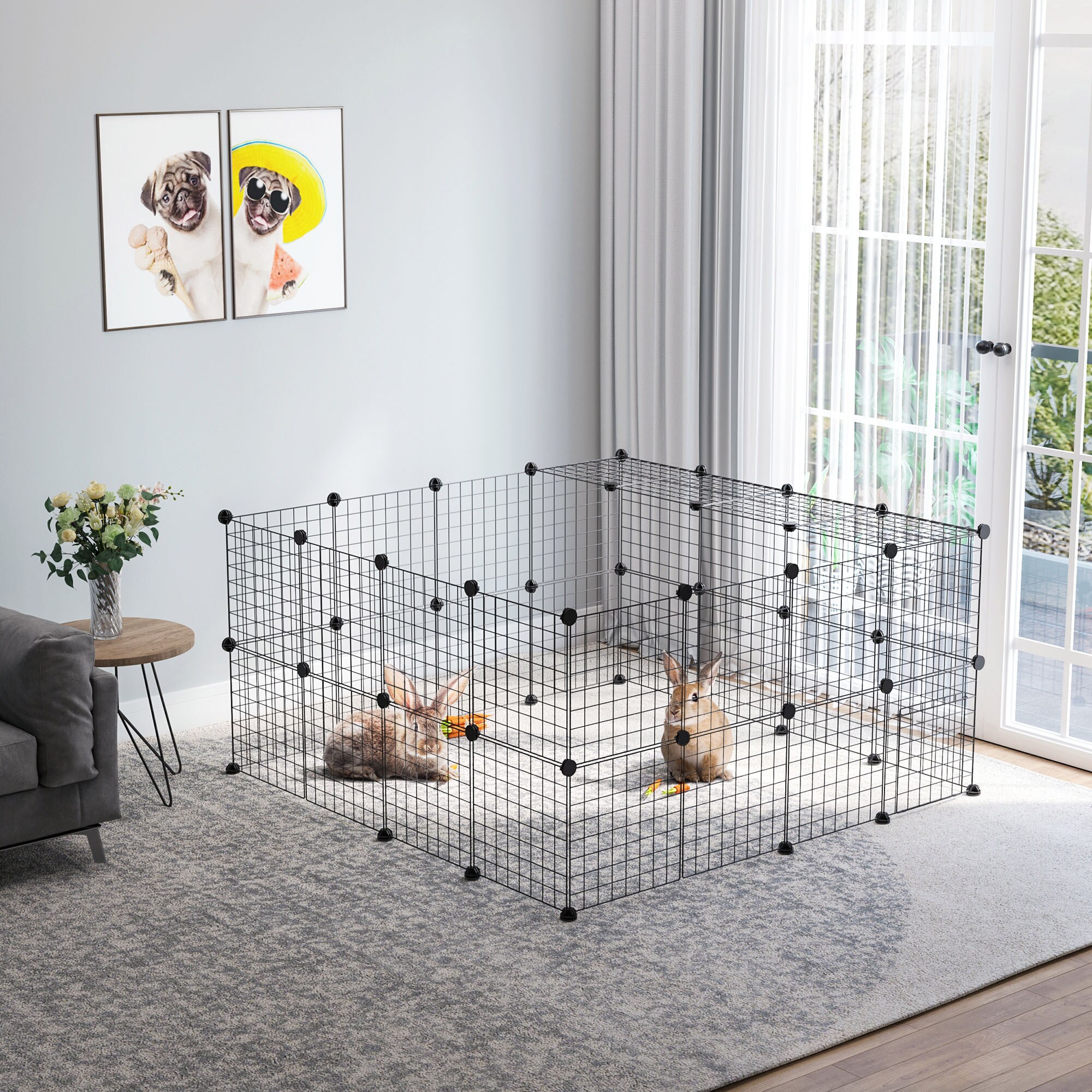PawHut Laufgitter für kleine Haustiere schwarz 146 x 73 x 73 cm (LxBxH)