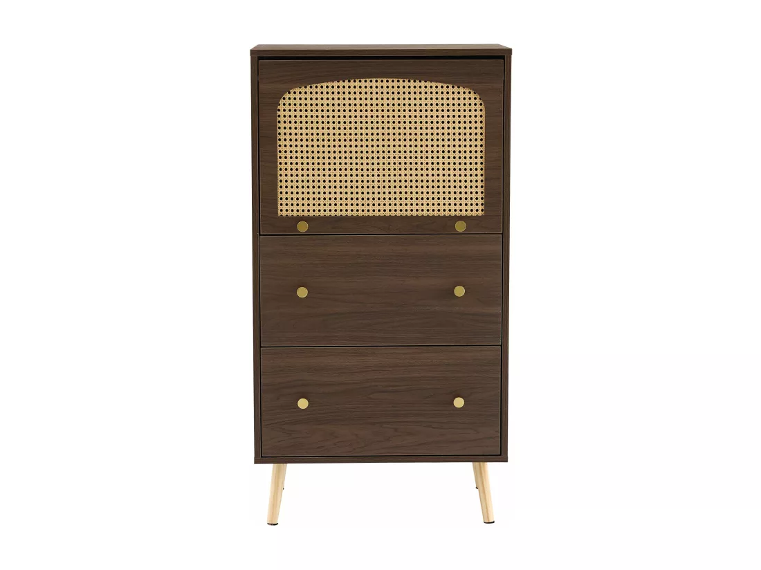 Armoire en noyer avec détails en rotin-stroge,d60cm×h113cm