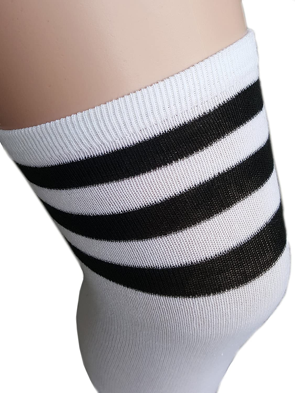 (1 Paar) Knie Socken Damen Over Knee Strümpfe (One Size) - Schwarz / Weiss