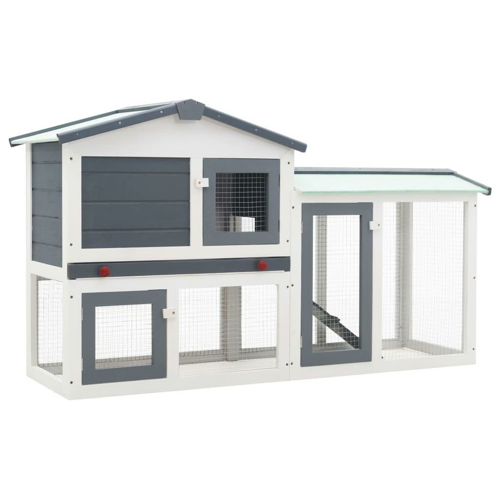 Clapier large d'extérieur 145 x 45 x 85 cm bois gris et blanc