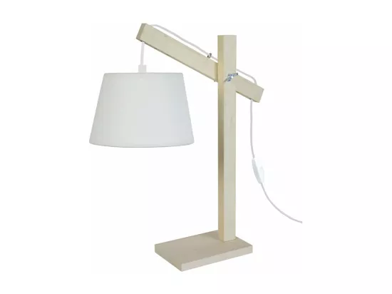 Lampe de bureau articulé bois , tambour blanc 50 cm.