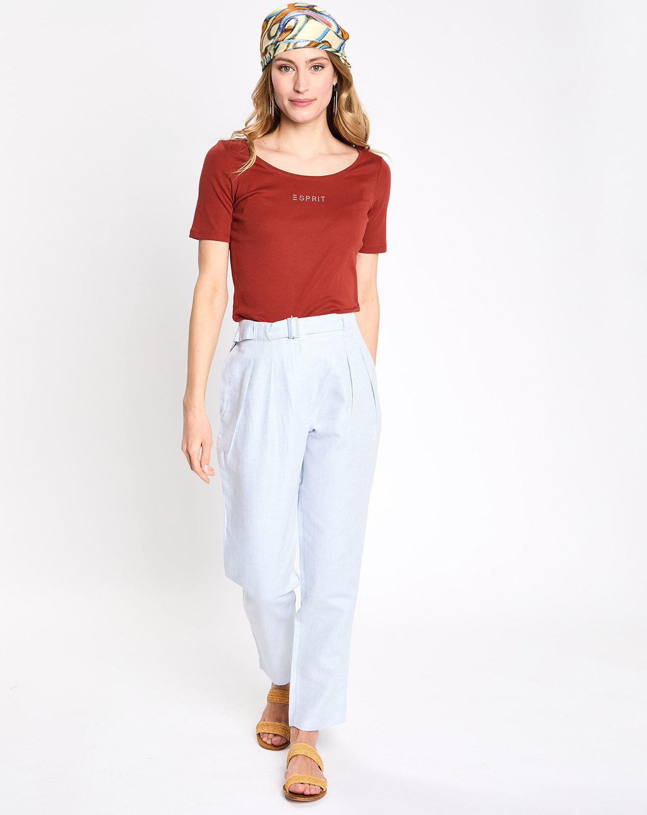 Esprit Pantalon en Coton & Lin tailleur bleu clair