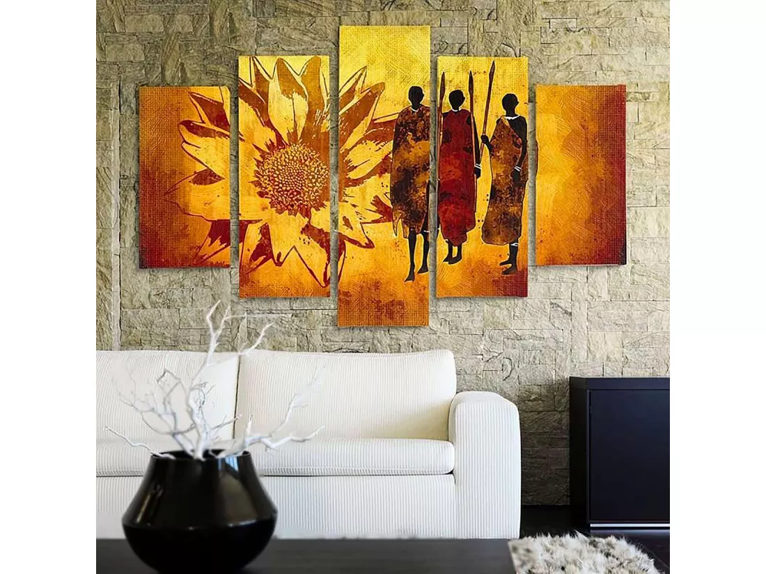 Tableau guerriers africains - 300 x 140 cm