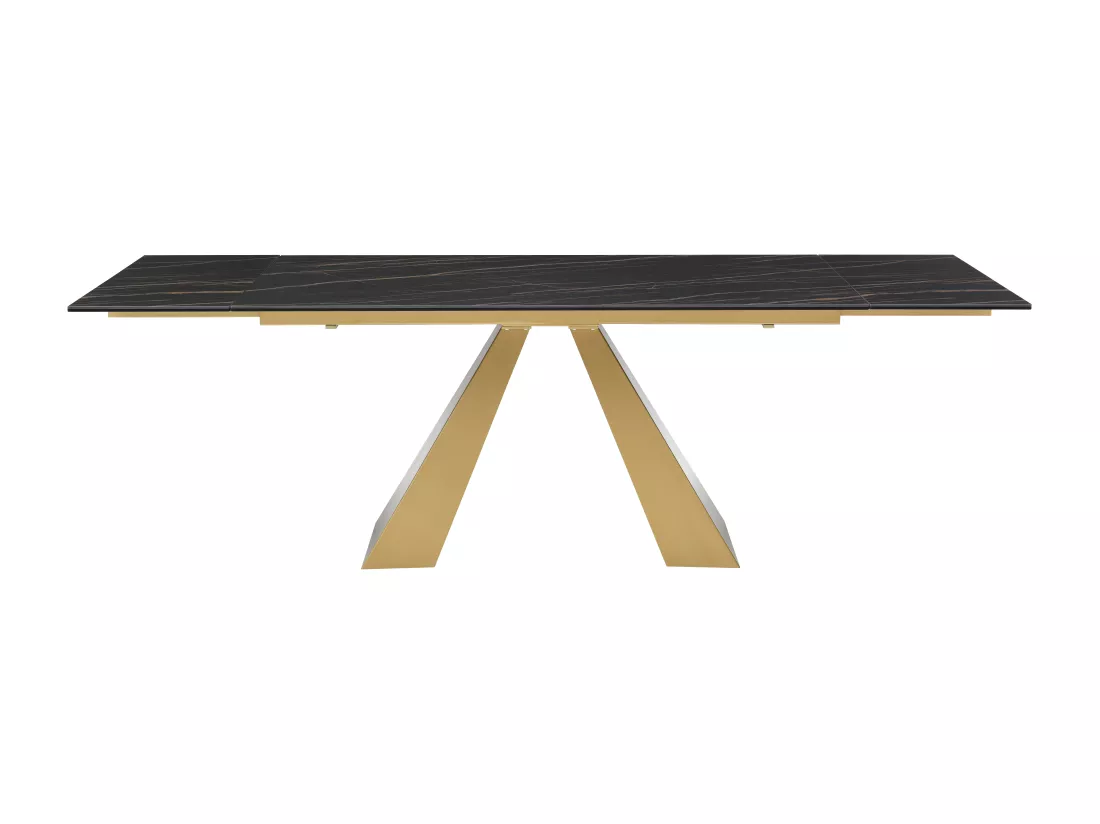 Table à manger extensible 6 à 10 personnes en verre trempé, céramique et métal - Effet marbre noir et doré - LOZIPA de Maison Céphy