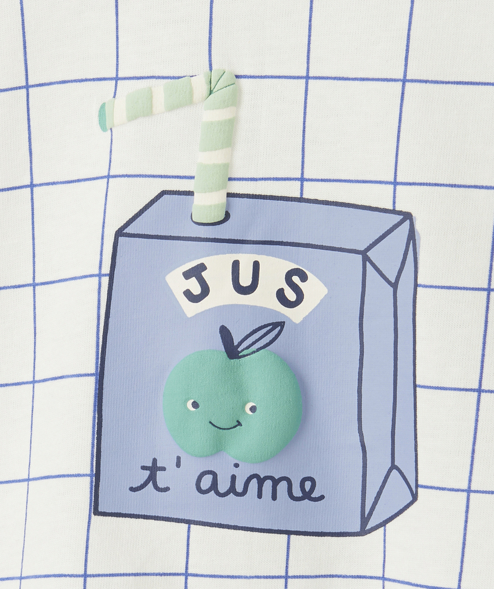 t-shirt bébé garçon en coton bio blanc à carreaux avec motif jus