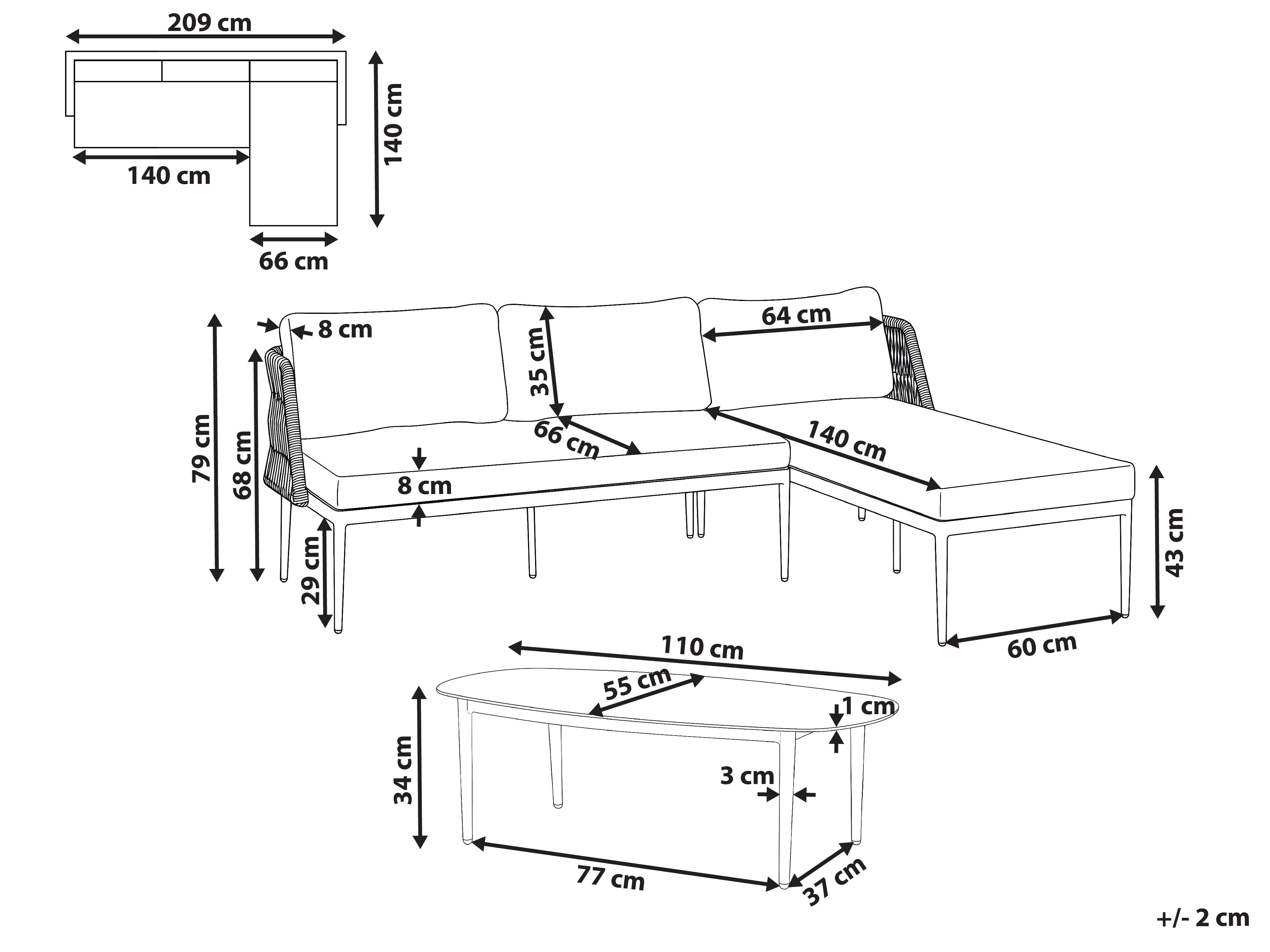 Tuin hoekloungeset met tafel 3-zits LEFFE linkszijdig Metaal Grijs