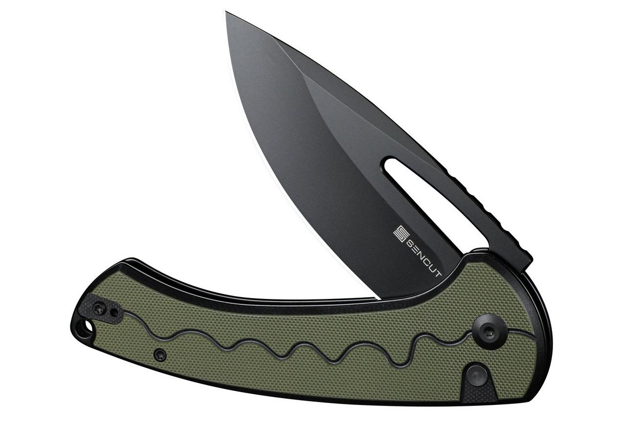 SENCUT Squiggy S24082A-2 Black Coating, Black/Green G10, zakmes