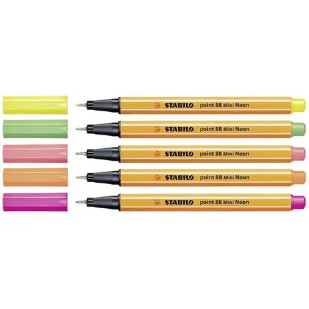 Fineliner - STABILO point 88 Mini - 5er Pack - mit 5 verschiedenen Neonfarben