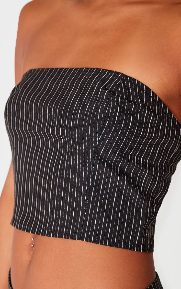 Noir Haut Bandeau Ajusté À Fines Rayures Pailletées Tissées