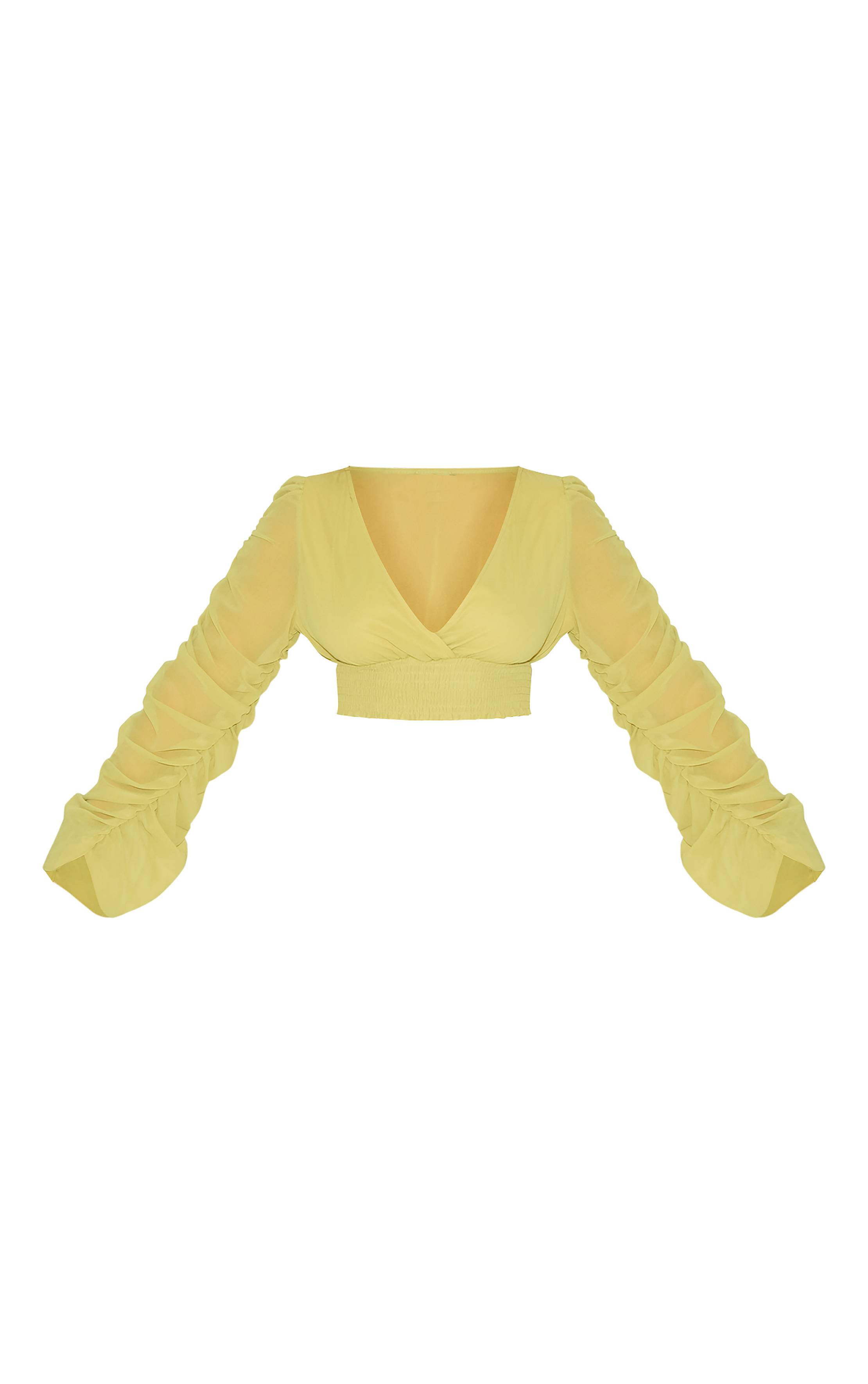 Citron Vert Blouse Coordonnée Shape En Mousseline À Manches Ballon, Décolleté Plongeant Et Taille Cintrée