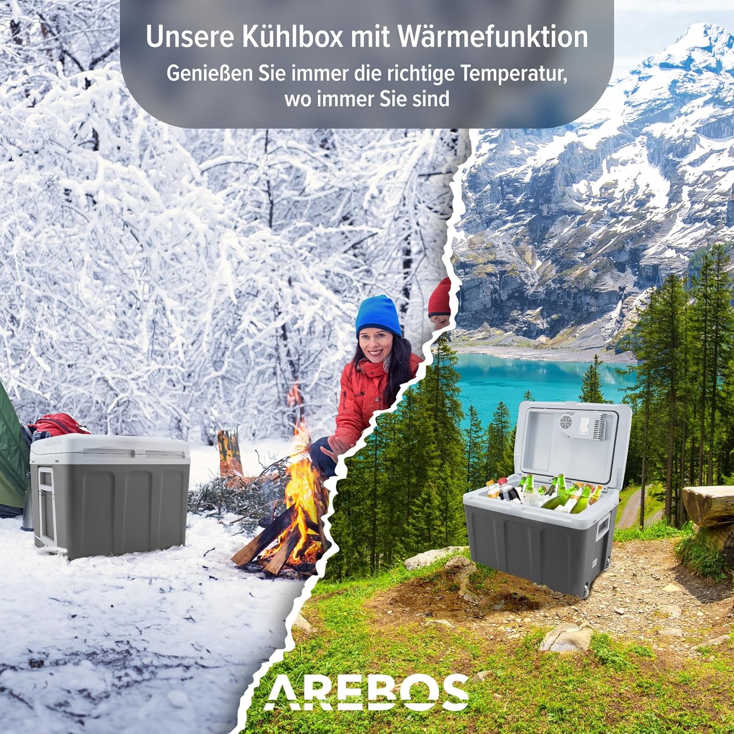 Arebos 40 Liter Kühlbox | zum Kühlen & Warmhalten | Mini Kühlschrank | Mobil Kühlschrank mit ECO Modus | 12/230 V für Auto & Steckdose | elektrische Kühlbox | Kühltasche | Isoliertasche | Anthrazit