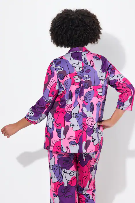 Blazer, Gesichterdruck, offene Form, 3/4-Ärmel, neon berry