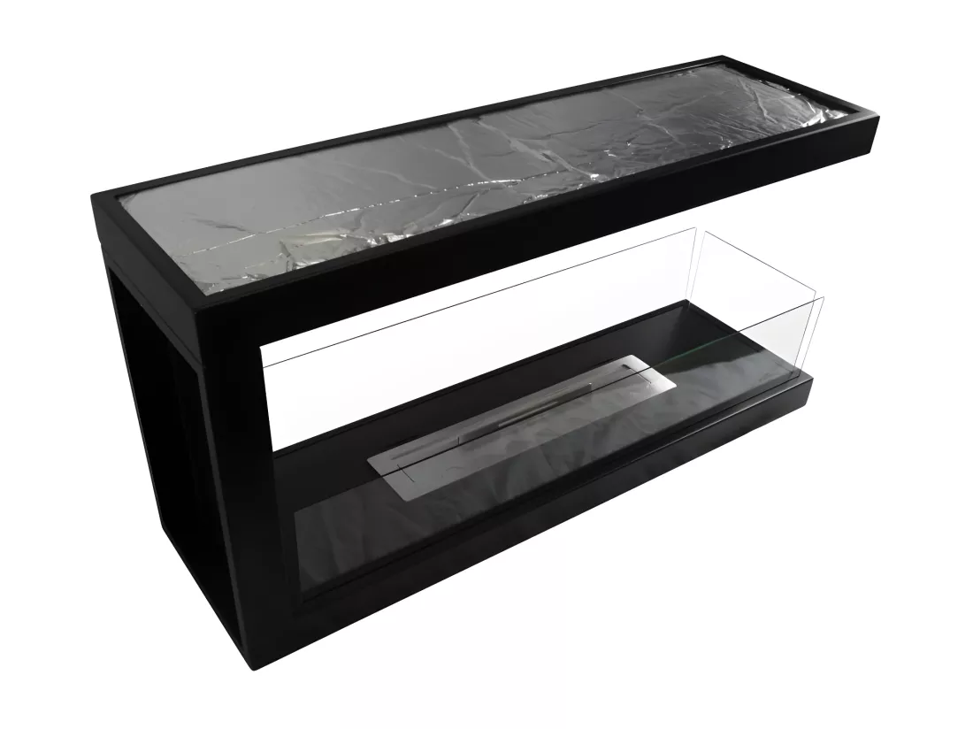 Cheminée bioéthanol encastrable design U1000.1 avec vitre ouverte sur 3 côtés, brûleur 0,7 litre