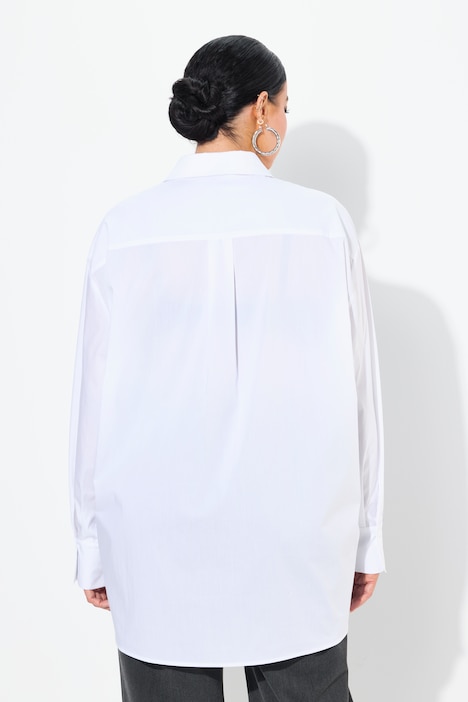 Hemdbluse, Perlmuttknöpfe, Oversized, Hemdkragen, Langarm