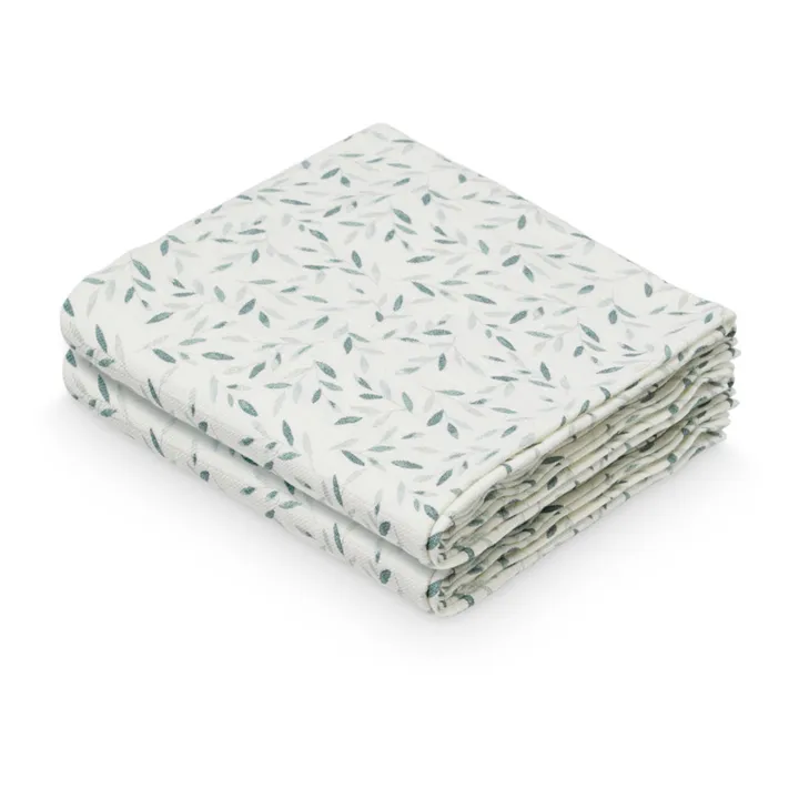 Cam Cam Lange Green Leaves en mousseline de coton bio - Set de 2