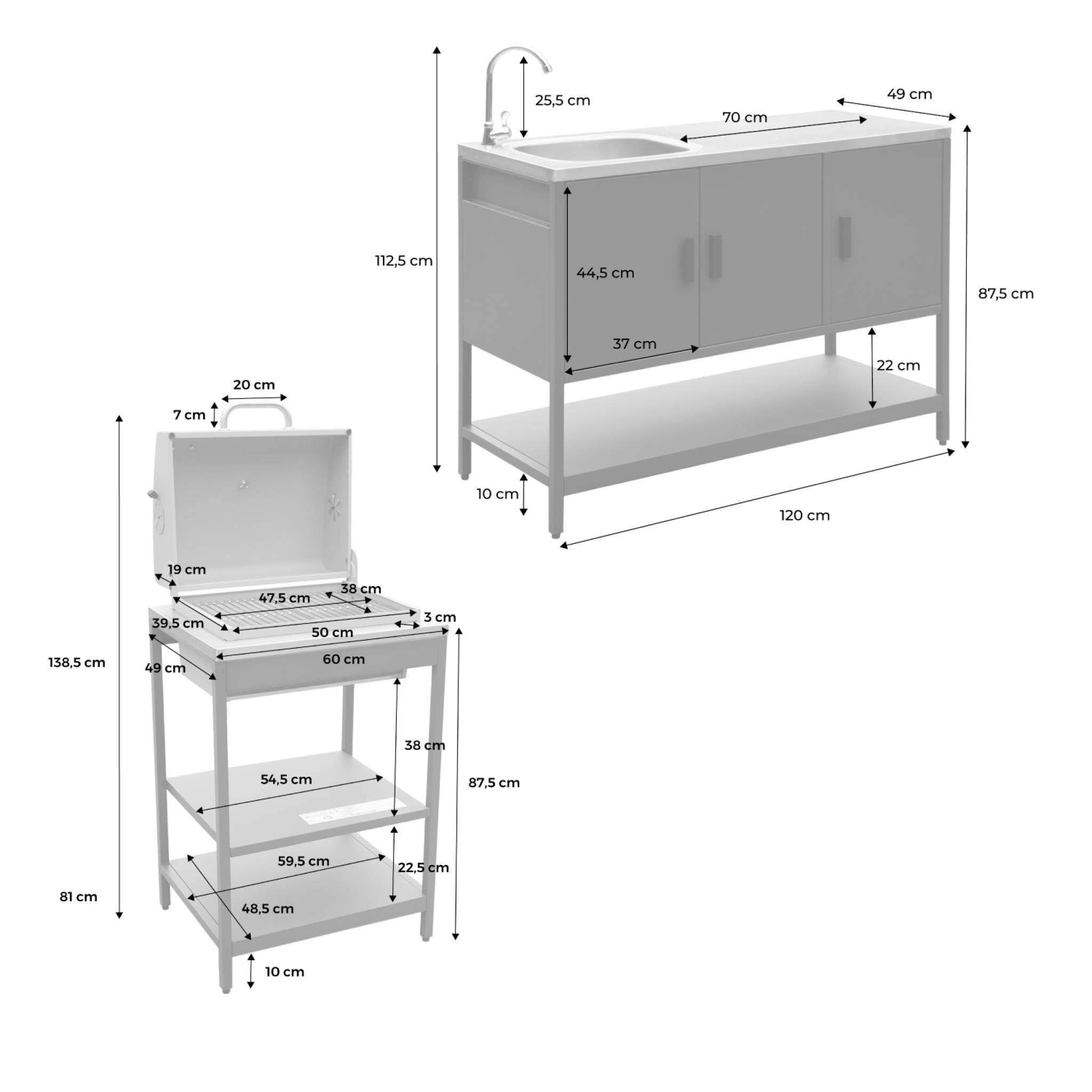 sweeek - Buitenkeuken 2 modules met houtskoolbarbecue en gootsteen