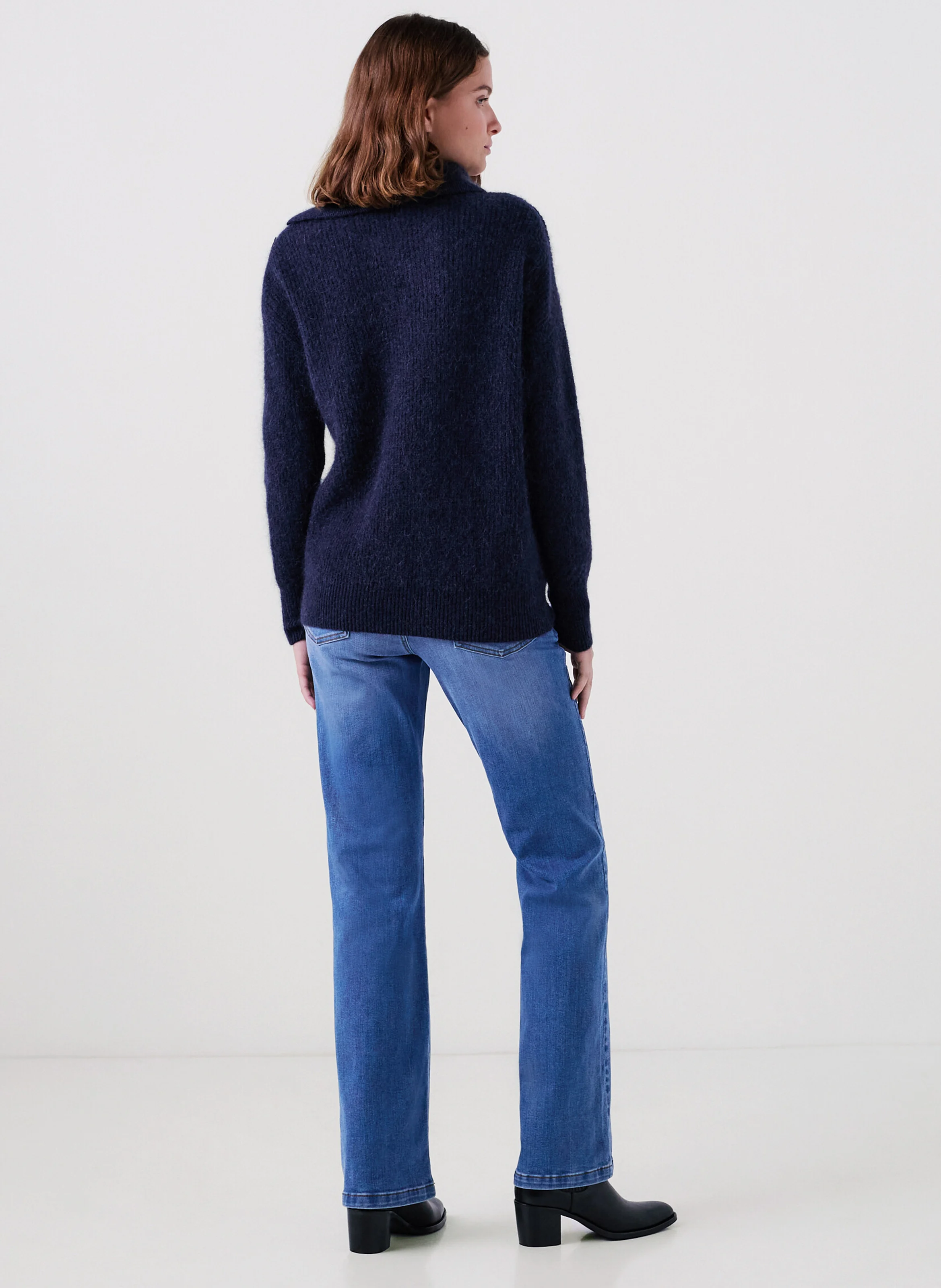 MELKIOR - Pull ample col asymétrique en laine mélangée | Bleu