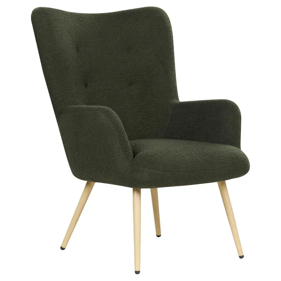 VEJLE II - Fauteuil met hocker - Donkergroen - Bouclé