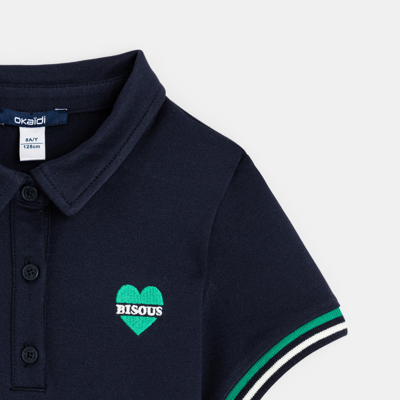 Robe polo manches courtes bleue fille