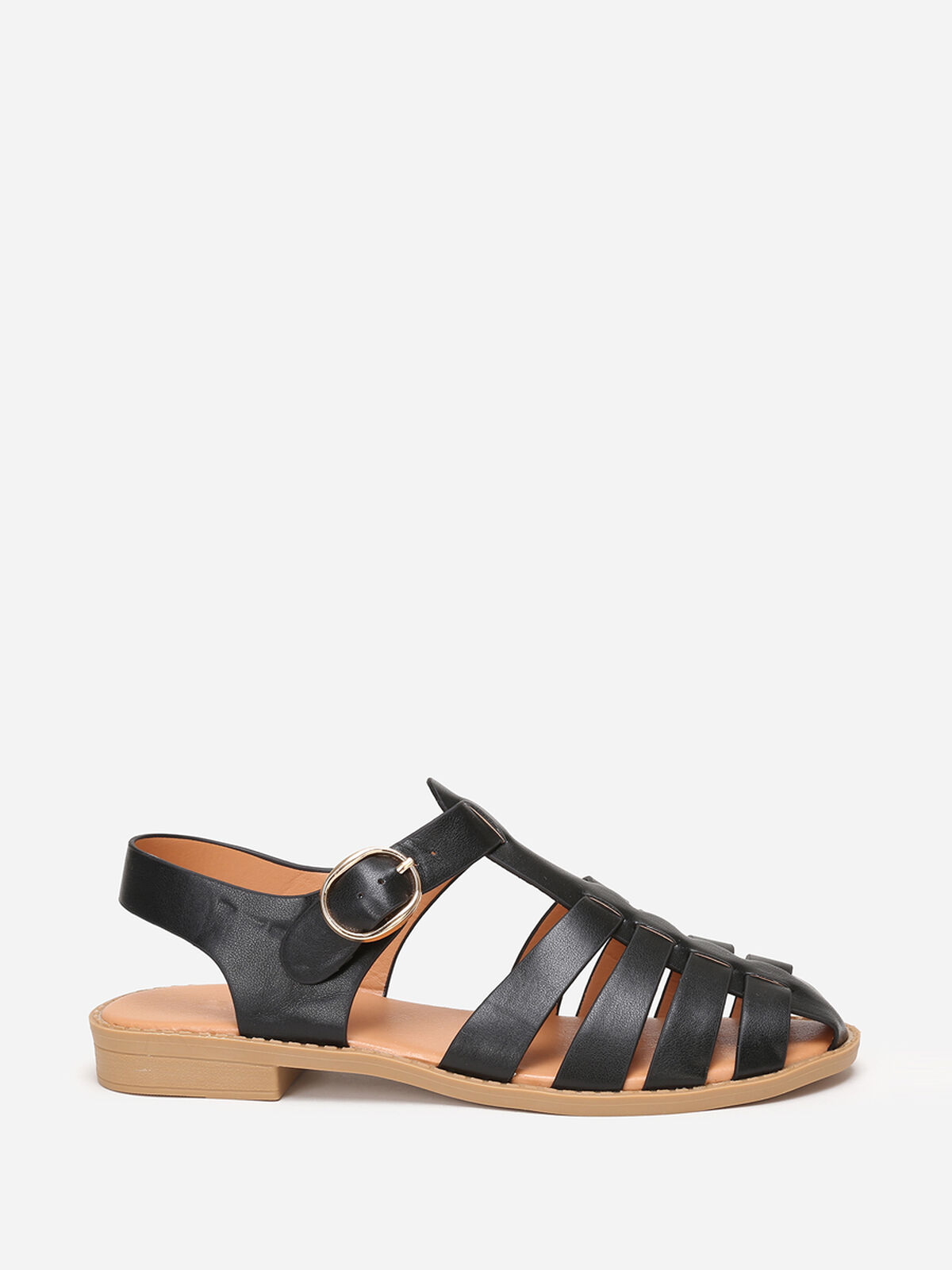 Sandales multi-brides à petit talon- Noir