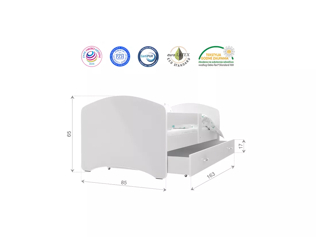 Lit Enfant Happy 80x160 Le Roi Lion Blanc Livré avec sommiers, tiroir et matelas en mousse de 7cm