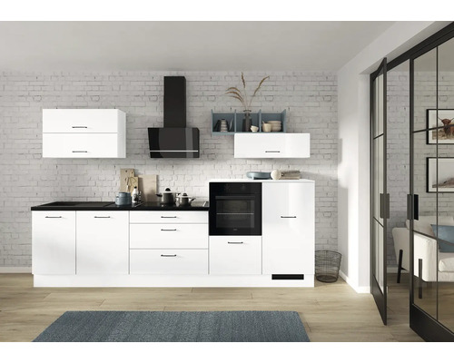 IMPULS keukenblok met apparatuur PUCCI 320 cm wit hoogglans voorgemonteerde variant rechts IP405-IKZ1320LA-K517-F791-A146-G782