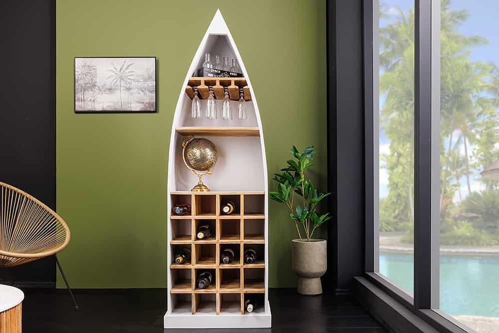Massivholz Weinregal SEVEN SEAS 180cm weiß natur Mango Flaschenregal