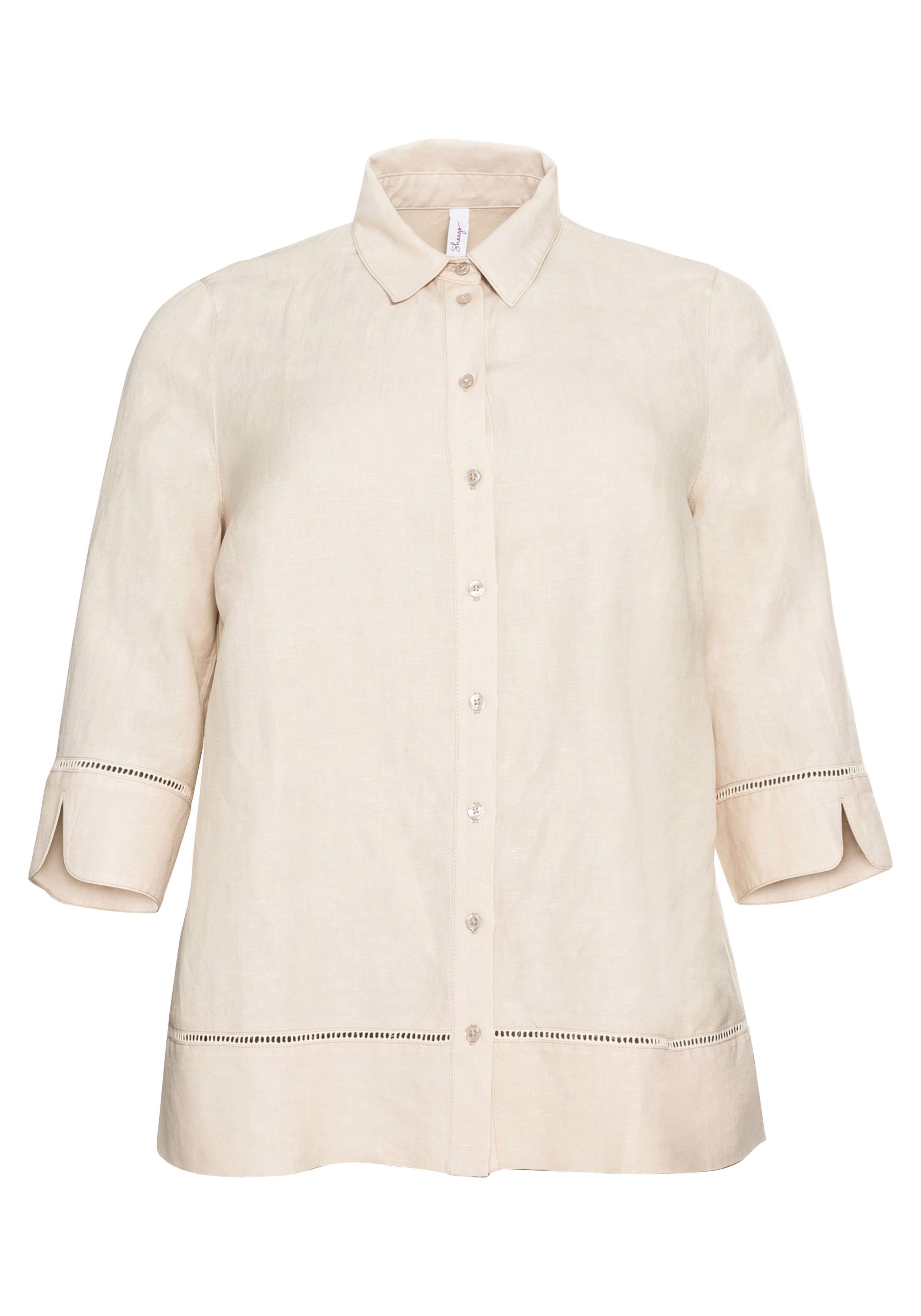 Bluse im Leinen-Mix, mit Lochmusterdetails