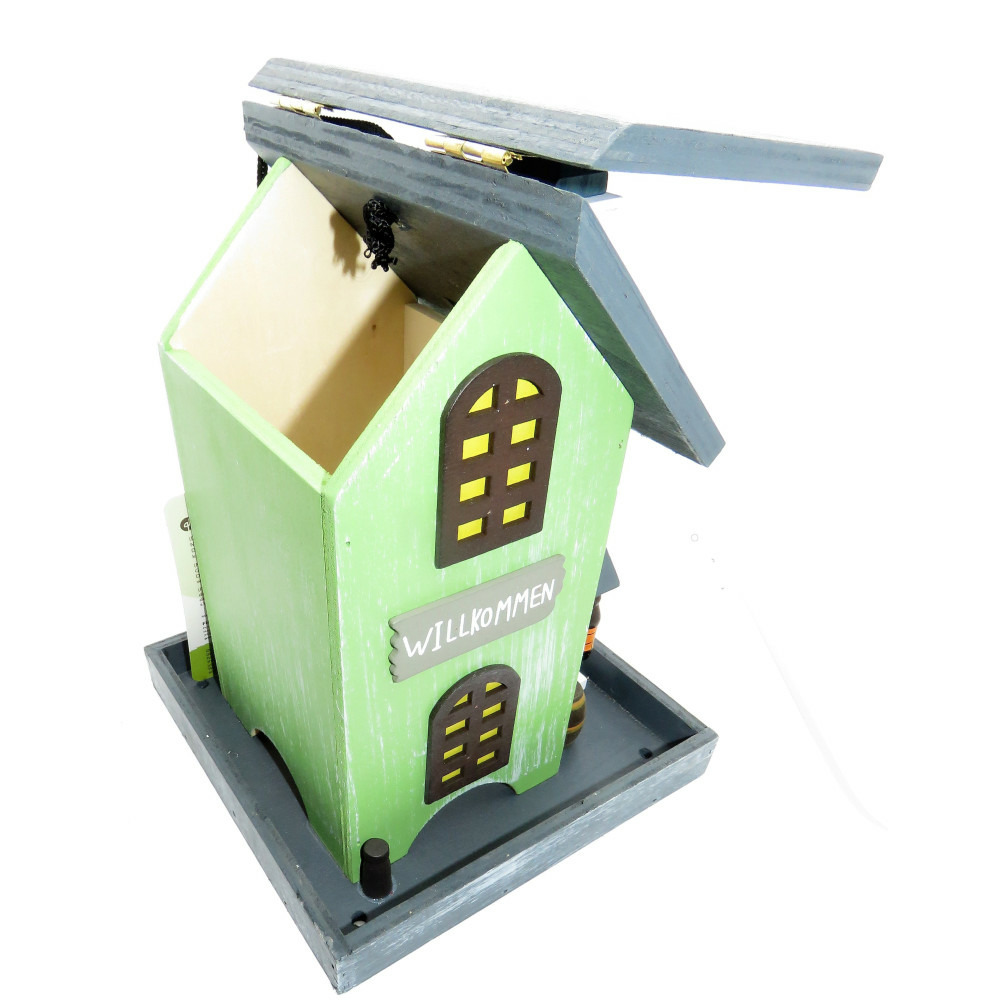 Mangeoire chapelle en bois, à graines pour oiseaux 18 x 18 x 23 cm