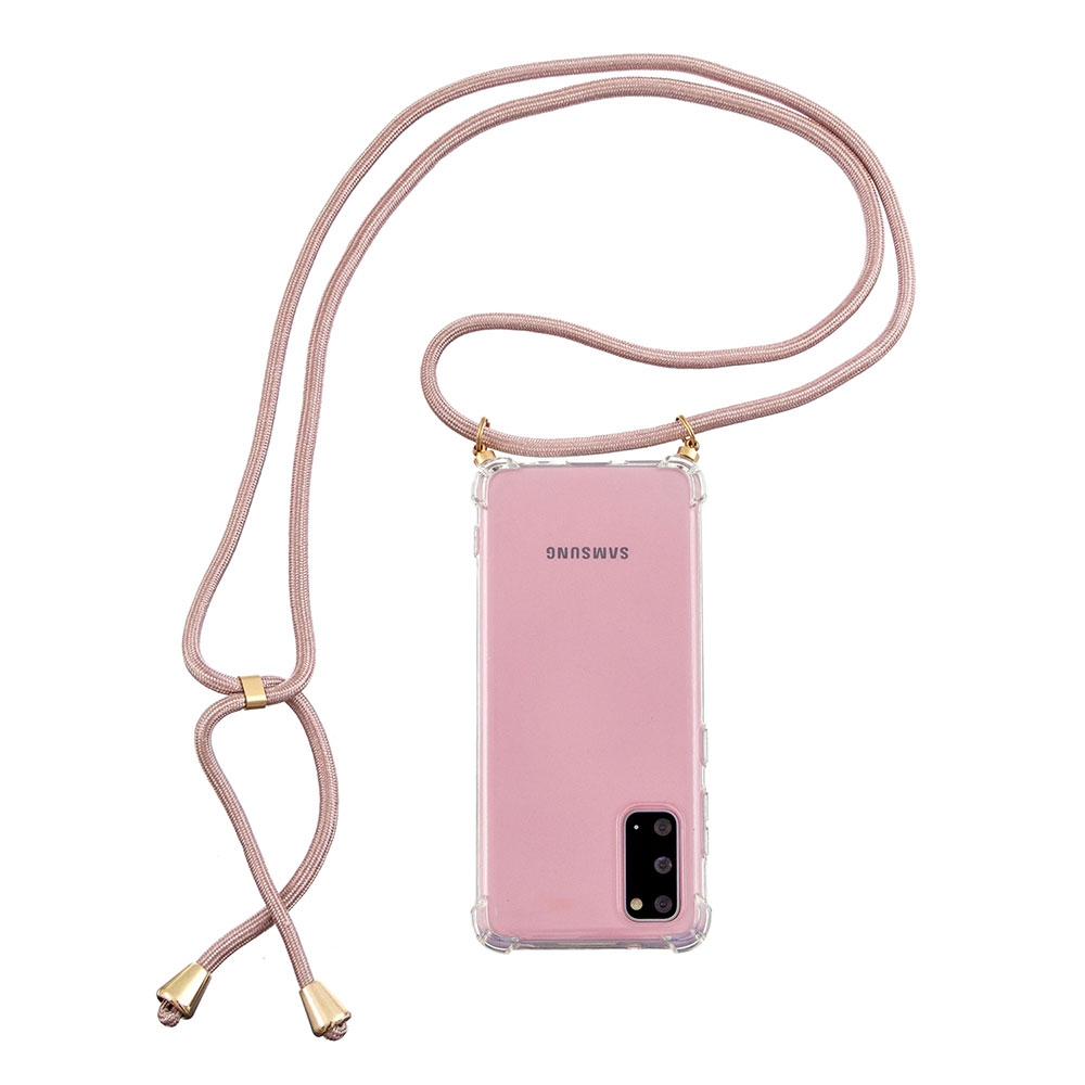 Samsung Galaxy S20 / S20 5G Necklace Gummi Hülle Air Cushion Fallschutz   Handykette (150cm) - Rosa / Gold