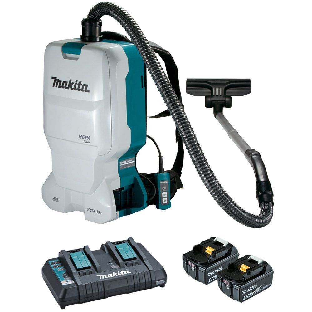 Kit de aspirador de pó costal MAKITA 18V sem escovas com 2 baterias de 5,0Ah DVC660T2X1