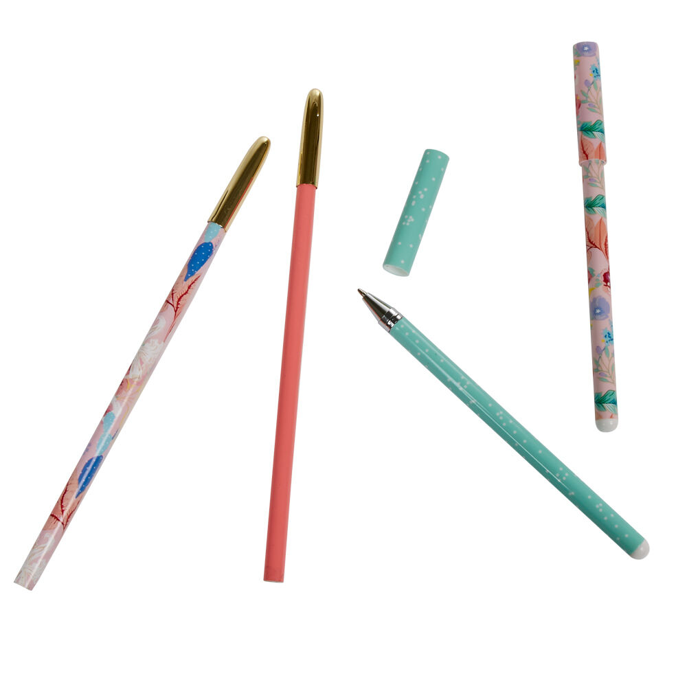 Stylo bille x2 et crayon à papier x2 motif floral