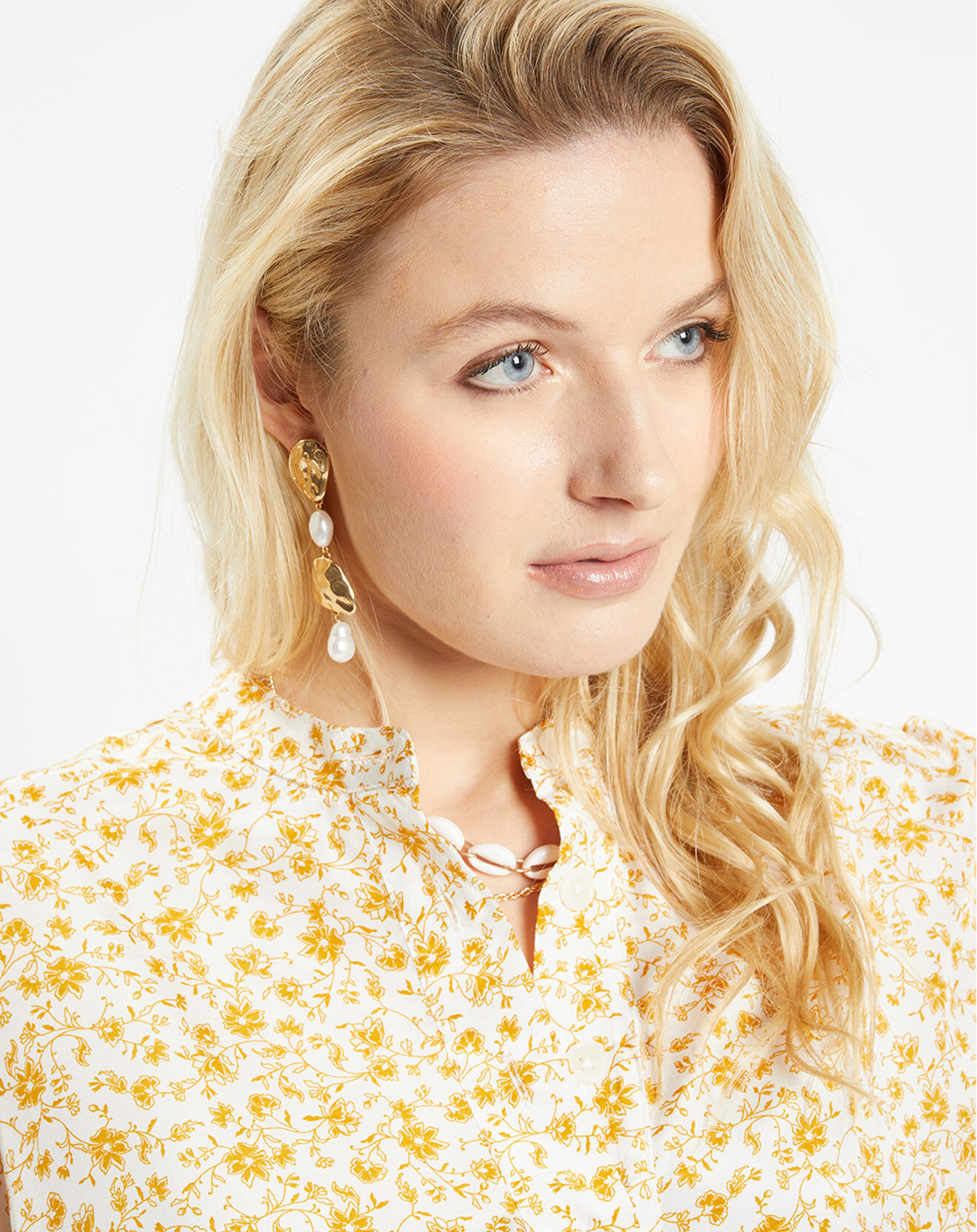 Jodhpur Blouse fluide Anita imprimé floral beige/jaune