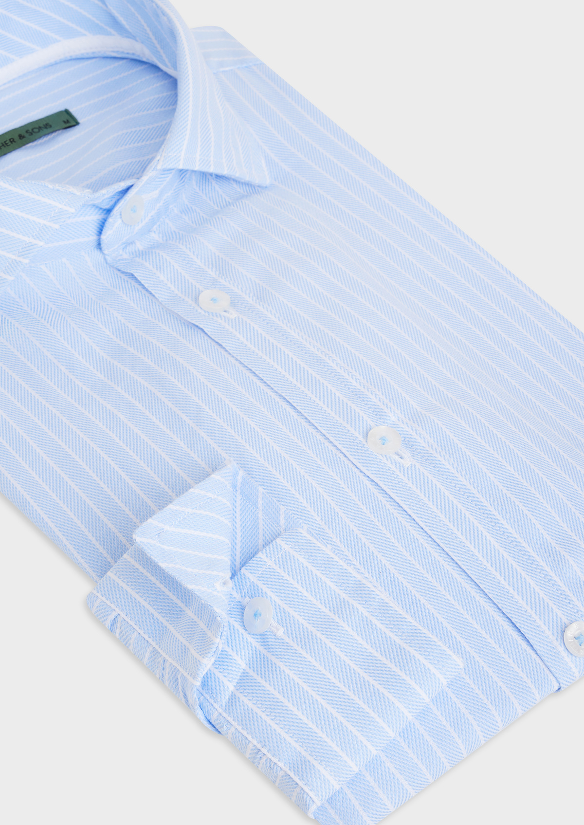 Chemise sport Slim en coton bio façonné bleu ciel à rayures blanches